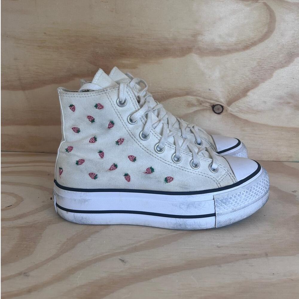 Converse AS CT Lift Platform Hi Strawberries Sneakers White/Red Womens 5 A14934C - Picture 2 of 10
